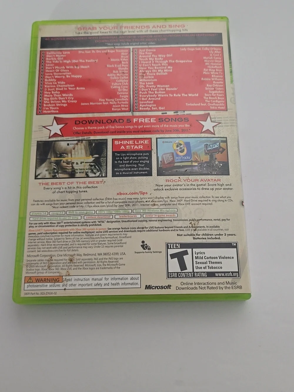NO MIRCOPHONE Included Microsoft Lips Karaoke Game Cover - Red and Cream Artwork